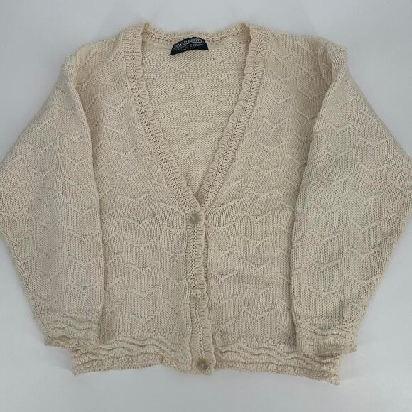 Vintage David Brett Cross Knit Cream Cardigan 90s woman’s size M - Picture 2 of 7